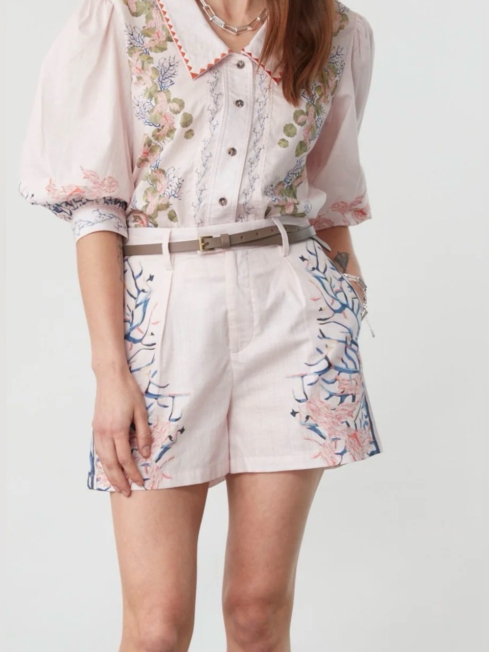 seventy + mochi Selene Shorts in Indigo Coral - pink embroidery Size S NWT - Picture 2 of 6